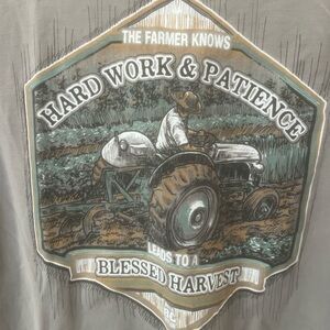 “Blessed Harvest” T-Shirt with Farming Design size medium